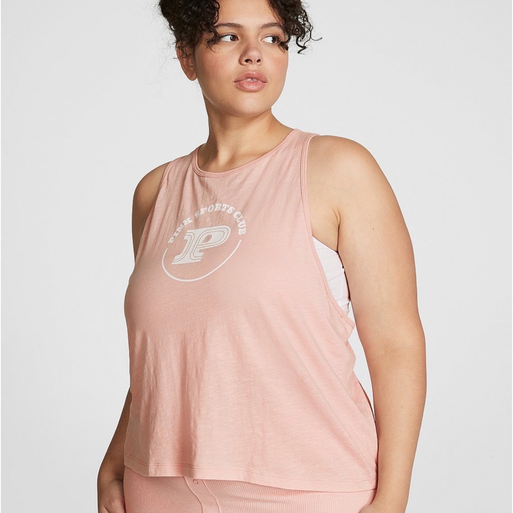 Victoria’s Secret PINK MEDIUM Pink 100% Cotton Cropped Racerback Tank Top